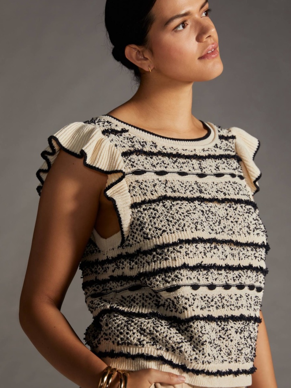Anthropologie Open-Knit Pilcro Ruffle Sweater Tank, Size M